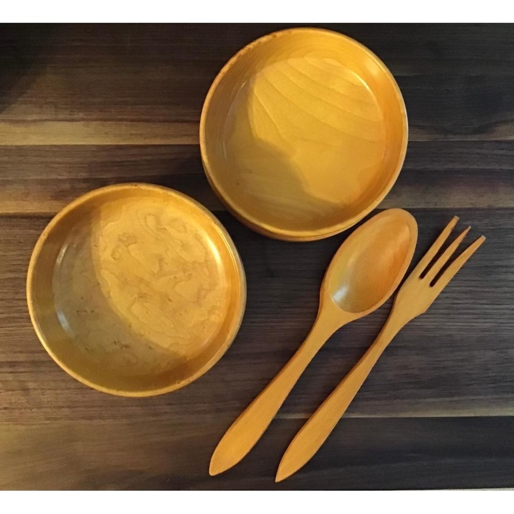 Vintage Wolverine Grand Rapids Wood Salad Bowl Set 7pc Cottagecore Farmhouse MCM - Picture 16 of 16